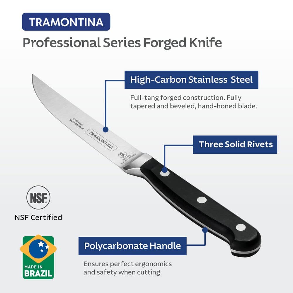 Tramontina Pro Series 5 Inch High-Carbon Steel Full Tang Fine-Edge Forged Steak Knife With Nylon Handle (Set Of 4)