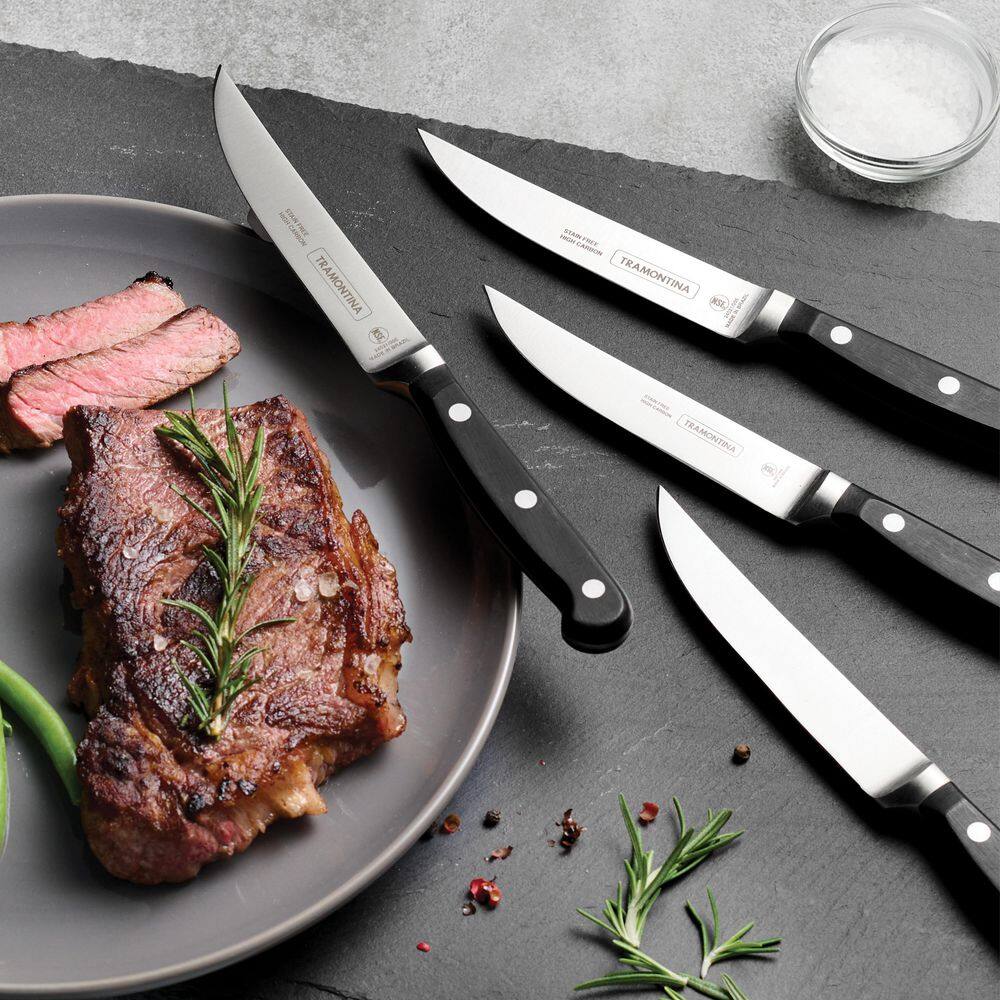 Tramontina Pro Series 5 Inch High-Carbon Steel Full Tang Fine-Edge Forged Steak Knife With Nylon Handle (Set Of 4)