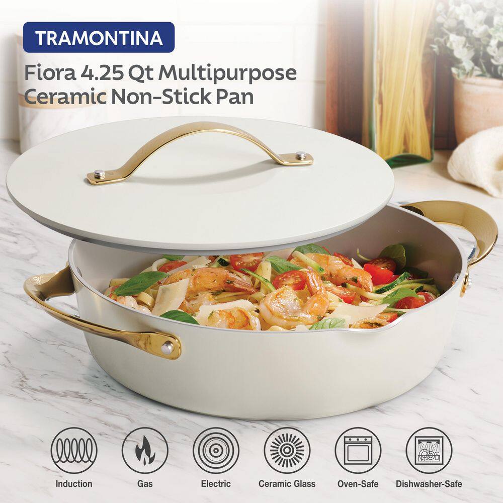 Tramontina Fiora 12 In 4.25 Qt Aluminum Ceramic Non-Stick Frying Pan With Lid-White